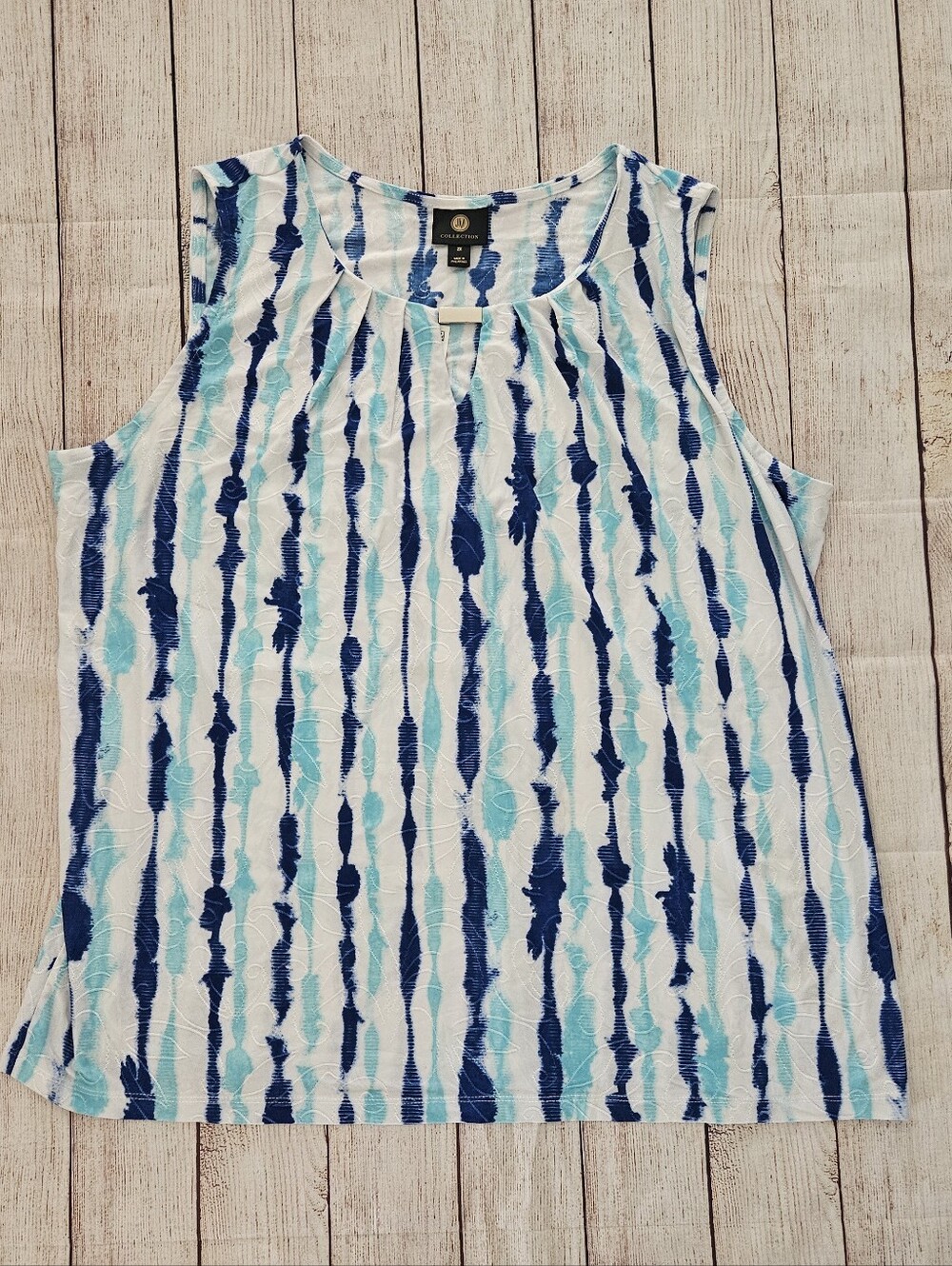 JM Collection Blue, White, and Aqua Striped Sleeveless Tank